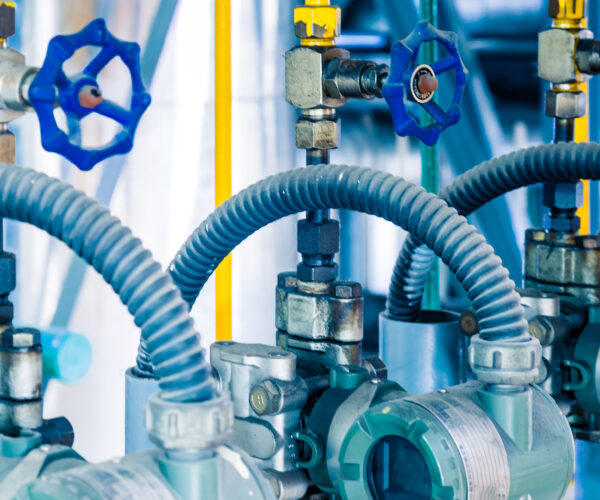 steel pipelines and cables in a plant,Industrial zone.